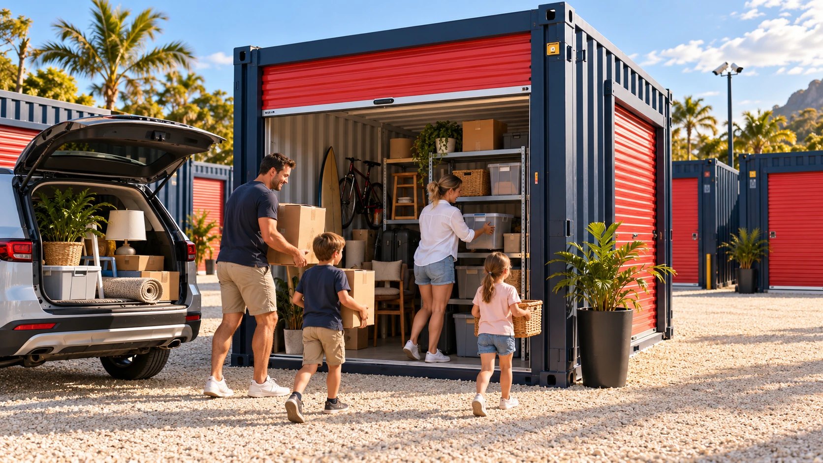 Family loading a Big Top Storage container from their car